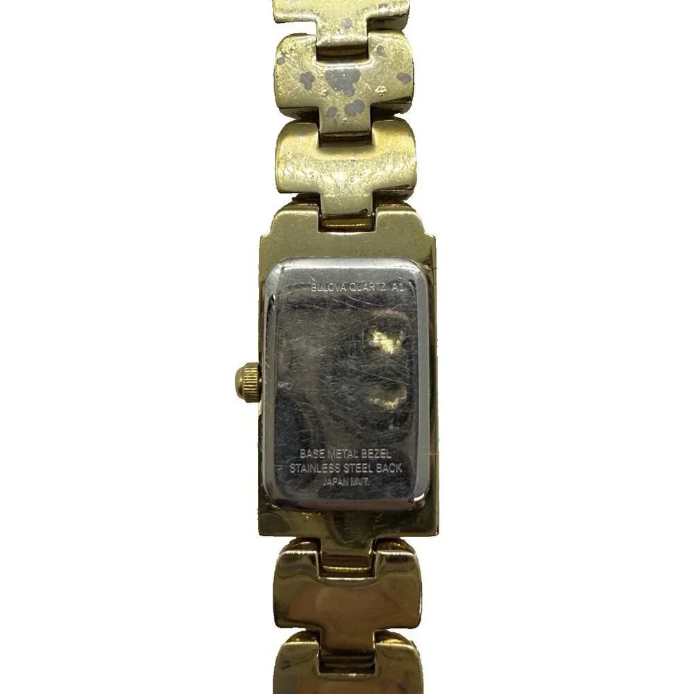 Bulova Quartz A1 Women's Watch Gold Tone Face Case Bracelet Rectangle 97S60